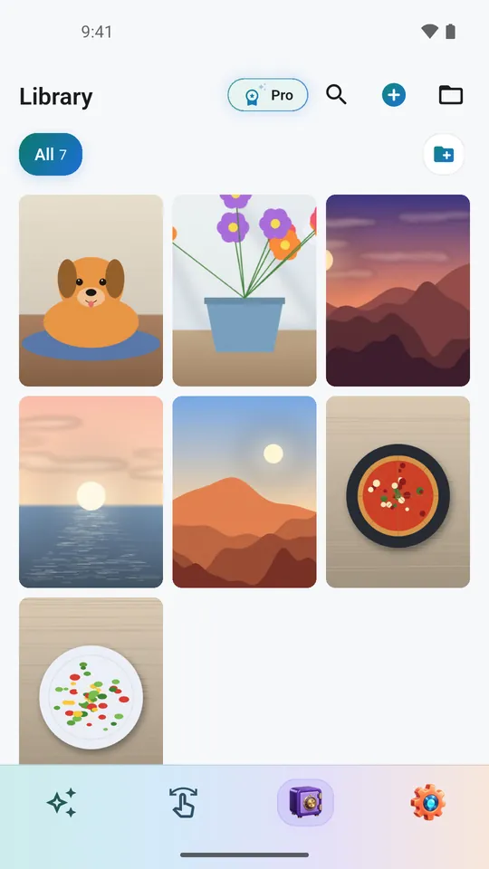 CleanVault on a phone: the private space library with seven demo photos